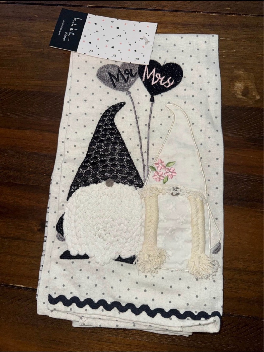 Mr. & Mrs. Gnome Embroidered Kitchen Towel - White